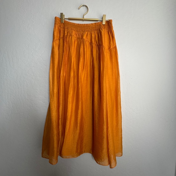 Vince smocked-waist high-waisted skirt orange Size S/P - Picture 6 of 12